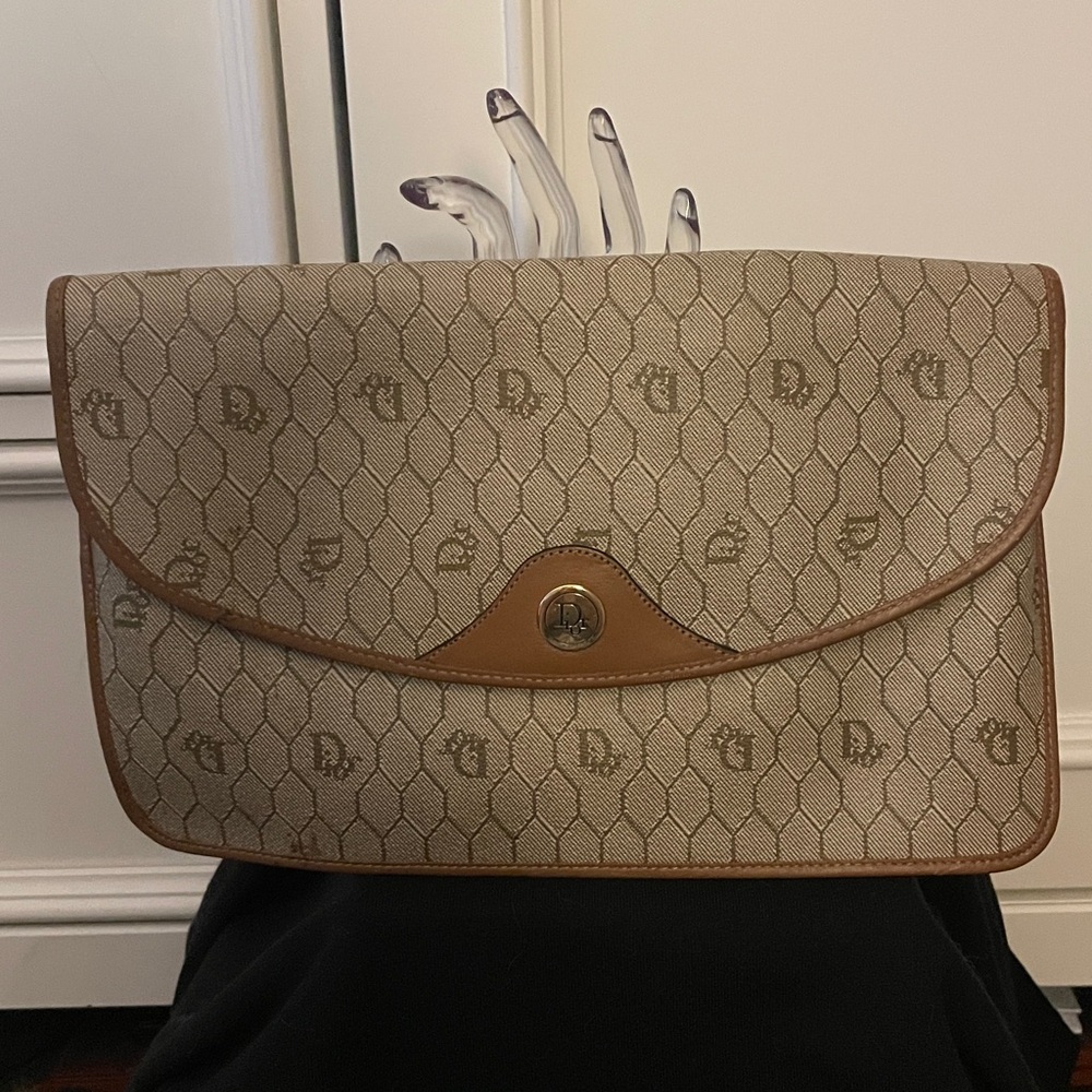 Christian Dior Vinage Beige and Brown Monogram Clutch